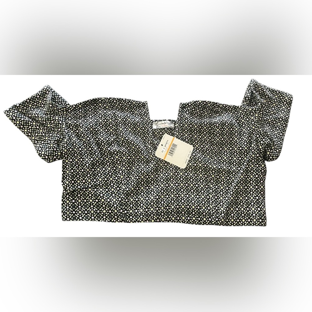 Free People Lucky Now Off-Shoulder Brami Black and White Patterned Top NWT